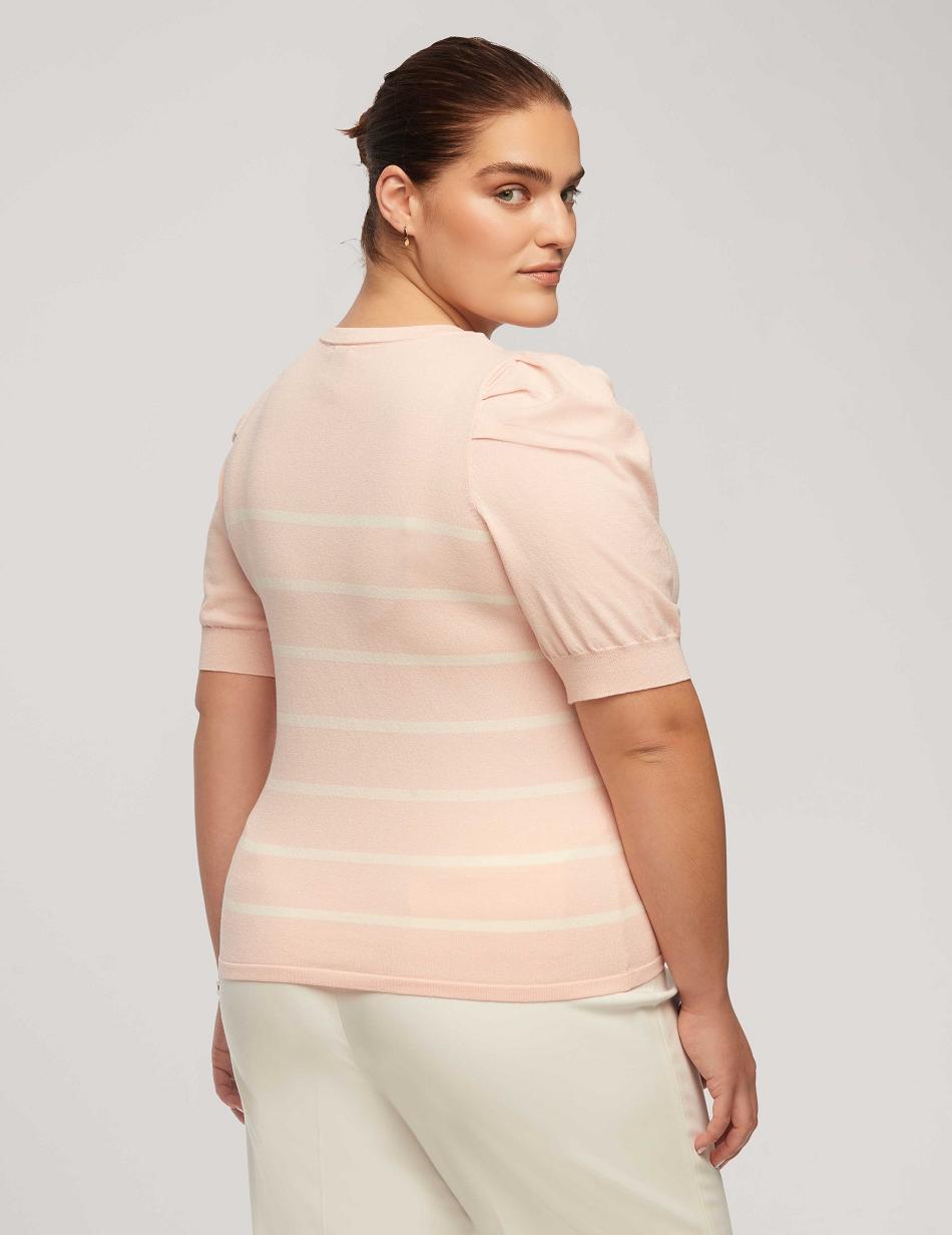 Grande Taille Anne Klein Corta Puff Sleeve Crew Neck With Stripes   | SAE-6381768